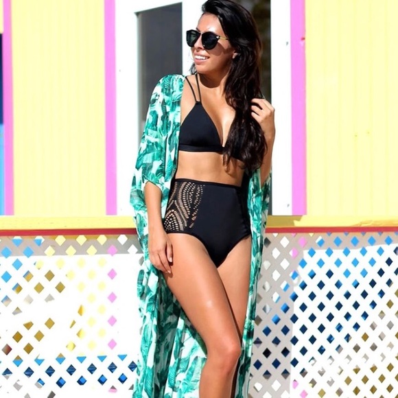 SOLD OUT CLEARANCE Black High Waist Cut Out Design Bikini Swimsuit - Picture 2 of 5